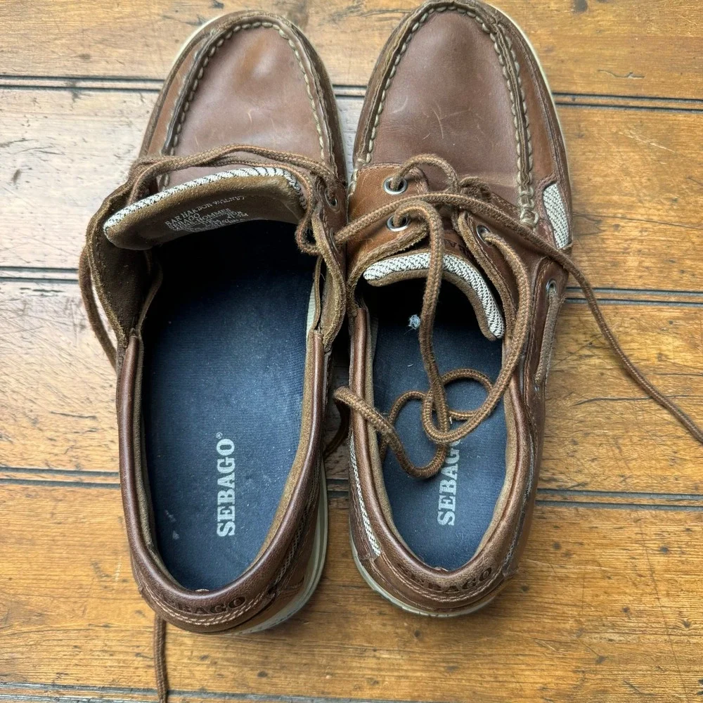 Sebago Bar Harbor Walnut Leather Boat Shoes Mens 8M B24267 Brown Mesh‎ Loafers